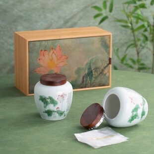 荷影双陶罐高档软包竹盒茶叶包装盒空礼盒明前龙井绿茶包装盒子