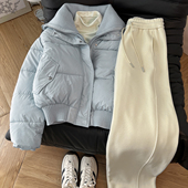 保暖套装 休闲裤 baby蓝立领面包服女叠穿半高领打底衫 冬日巨暖和