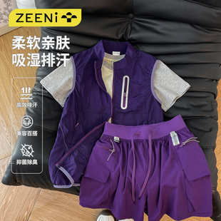 ZEENI 吸湿排汗抗菌短袖速干衣女防泼水马甲外套休闲短裤运动套装