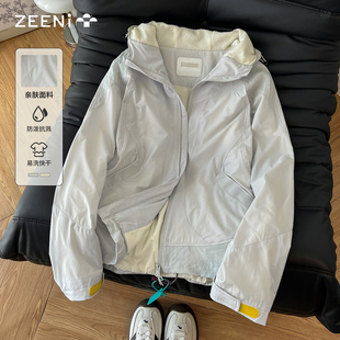 新款 宽松加厚保暖上衣外套 户外休闲风连帽冲锋衣女2025冬季 ZEENI