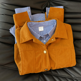 女大方得体秋冬套装 南韩麻豆 衬衫 外套格子长袖 复古风灯芯绒短款