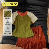 户外登山健身运动套装 t恤羽毛球训练服女休闲短裤 透气短袖 ZEENI