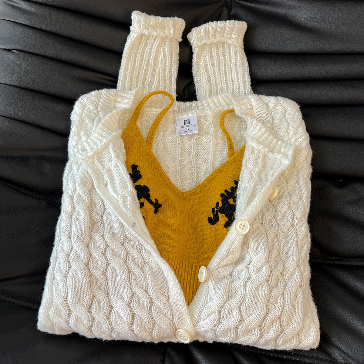 文艺减龄！慵懒风针织开衫女姜黄吊带背心秋季新款叠穿巨好看套装,女装/女士精品,时尚套装,淘宝优惠券,粉丝福利购,淘宝优惠卷