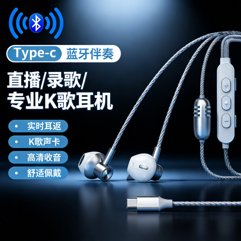 K歌直播耳返Type-C有线耳机