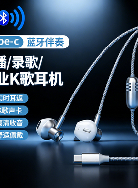有线耳机实时耳返直播录音K歌音效自带声卡Type-c即插即用耳机K35