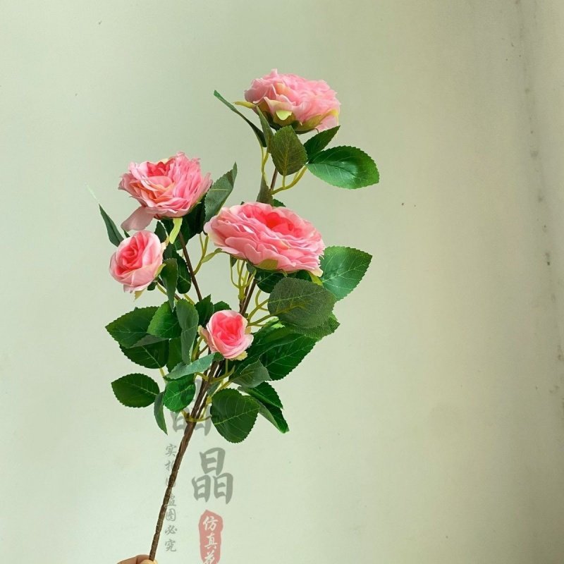 新款5头月季茶花玫瑰茶玫假花