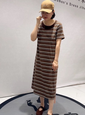 5245芮娜依莲夏季新款欧货条纹连衣裙加大码女装胖妹妹显瘦气质裙