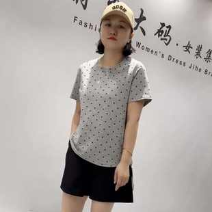 女装 夏季 加大码 新款 胖妹妹遮肉T恤 女权贵族3177波点烫钻工艺短袖