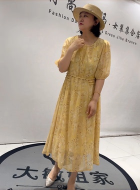 3621女权贵族夏季新款欧货雪纺连衣裙加大码女装胖妹妹显瘦气质裙