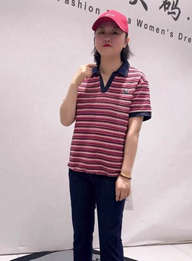 26329天骄一生水初夏新款欧货条纹短袖加大码女装胖妹妹百搭衫女