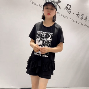 新款 加大码 女权贵族3657夏季 欧货短袖 女装 胖妹妹减龄显瘦卡通衫
