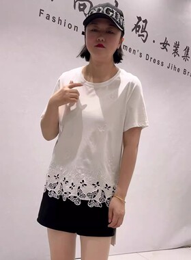 3766女权贵族夏季新款欧货短袖衫加大码女装胖妹妹百搭显瘦上衣女