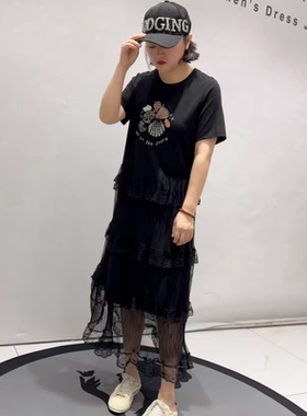 3371女权贵族夏季新款欧货减龄连衣裙加大码女装胖妹妹显瘦长裙女