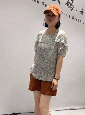 5763芮娜依莲夏季新款欧货雪纺衫加大码女装胖妹妹宽松显瘦气质衫