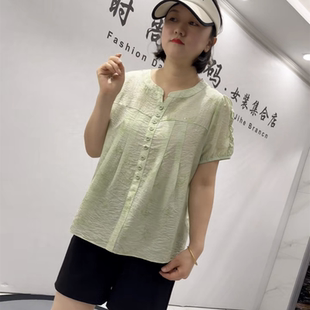 新款 加大码 芮娜依莲5223夏季 短袖 女装 胖妹妹减龄显瘦欧货气质衬衫