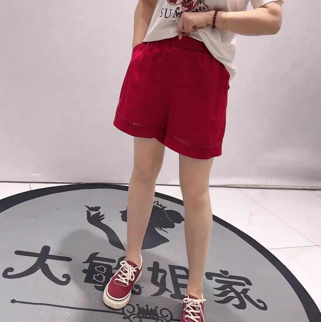 1013芮娜依莲夏季新款欧货麻料短裤加大码女装胖妹妹宽松显瘦女裤