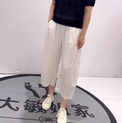 蓝鲸之吻夏季新款大码麻料休闲裤