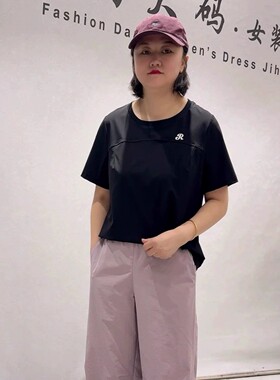 7181芮娜依莲夏季新款欧货速干短袖加大码女装胖妹妹宽松显瘦上衣