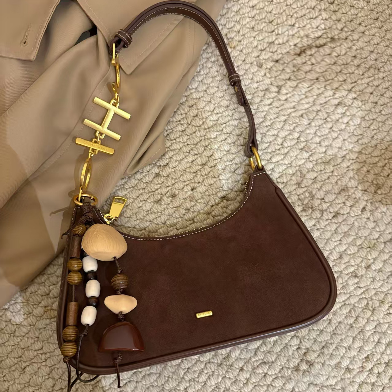 小南风Chio 磨砂真皮枫色香榭腋下包包女秋冬红色婚包单肩斜挎包