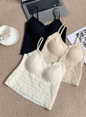 纯色蕾丝胸垫吊带美背立体勾花乳胶内衣固定杯女士聚拢内衣胸罩