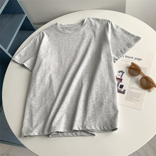 浅灰色圆领短袖t恤简约基础款纯色正肩全棉学生减龄百搭上衣新款