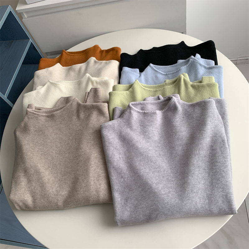 软糯安迪绒半高领打底衫高级感灰色针织衫秋冬内搭加厚保暖上衣韩