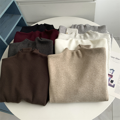 高级感灰色半高领针织衫软糯小立领秋冬新款毛衣女简约打底衫上衣