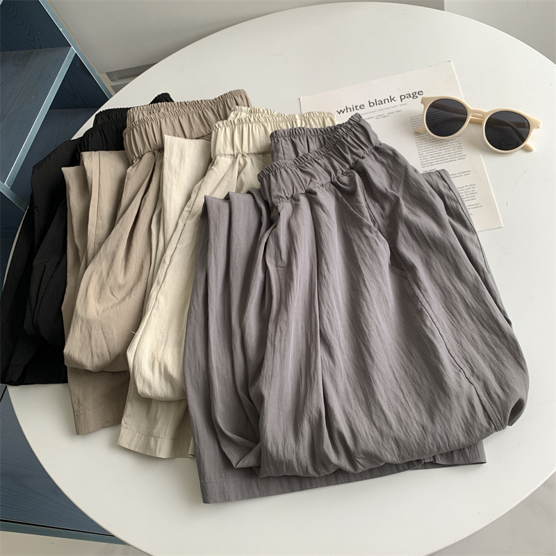 凉感超薄天丝甩甩阔腿裤2024夏季新款松紧腰休闲哈伦直筒冰丝长裤