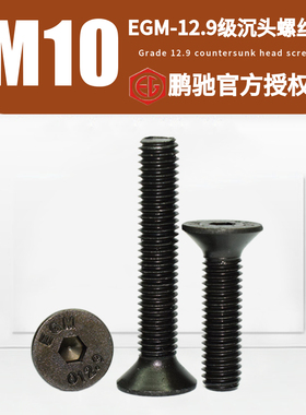 M10平杯EGM-12.9级沉头DIN7991发黑高强度加硬内六角螺丝栓SCM435