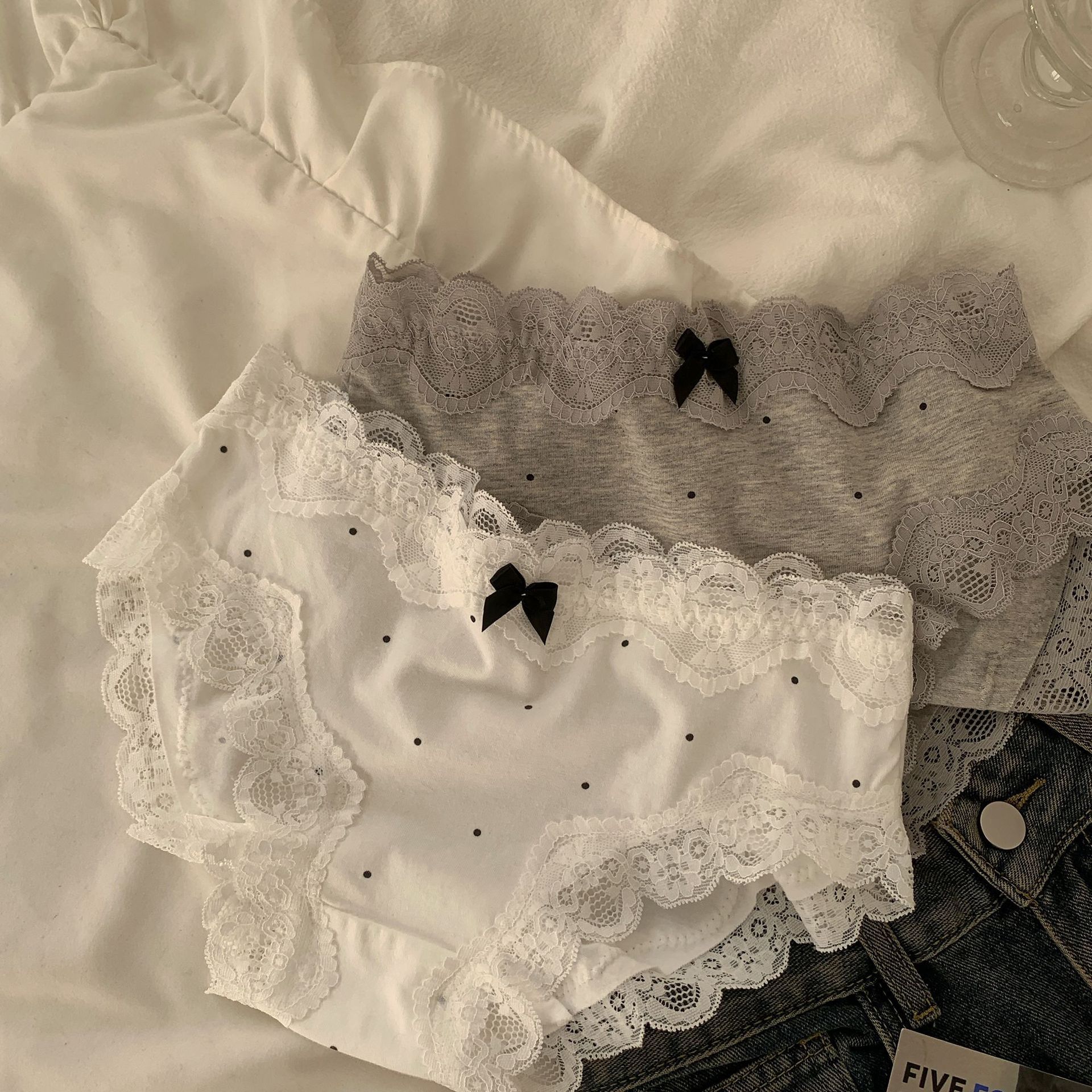 法式复古风蕾丝边波点印花纯棉内裤女抗菌纯棉裆全棉女士三角裤