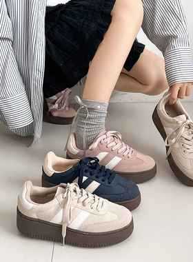 日单2025新款拼色复古百搭厚底运动休闲板鞋德训鞋女2448WB