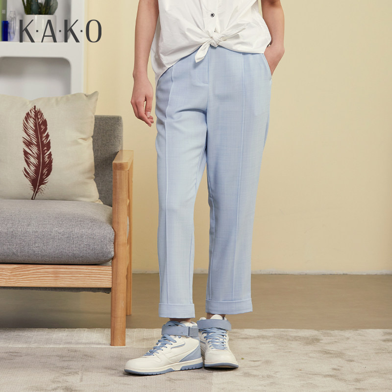 KAKO新品女士休闲裤直筒纯色简约时尚女裤裤子