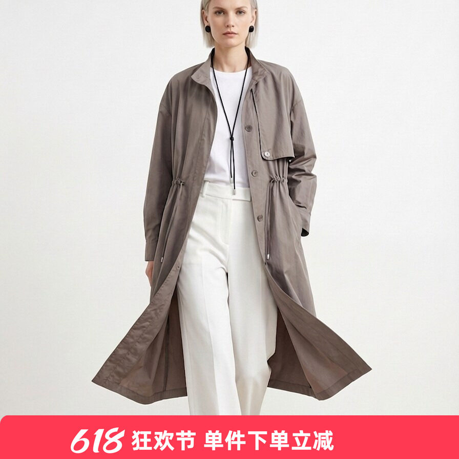 KAKO春季新品系带抽绳长款风衣休闲通勤松弛感外套5790055003