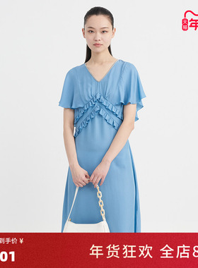 KAKO春夏新品女士连衣裙桑蚕丝气质V领3893281