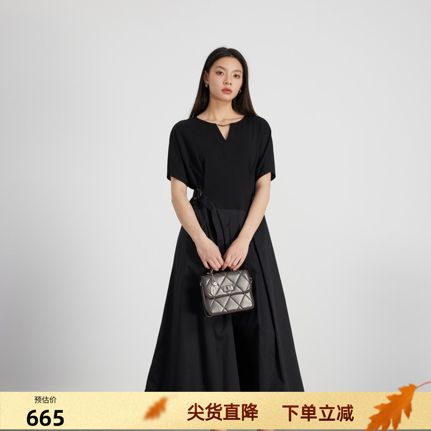 KAKO夏季新品女拼接可调节连衣裙显高显瘦莫代尔休闲裙子5541781