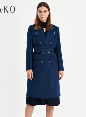 KAKO秋冬新品女羊毛大衣复古双排扣3940792
