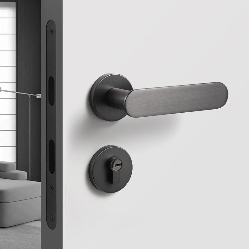 极简卧室门锁室内木门磁吸静音机械房门锁灰色房间家用分体门把手
