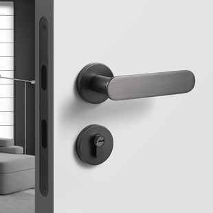 极简卧室门锁室内木门磁吸静音机械房门锁灰色房间家用分体门把手