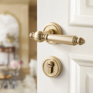 金色卧室门锁室内房间木门锁磁吸静音分体门把手法式 复古房门锁