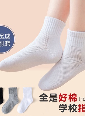 儿童袜子夏季薄款白色男童短袜纯棉网眼袜学生袜宝宝袜中大童白袜