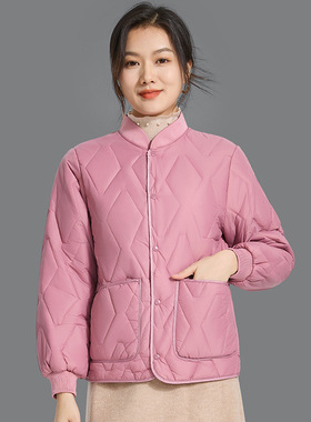 女士秋冬季保暖长袖棉内胆女轻薄棉衣男女同款棉服加绒螺纹领外套