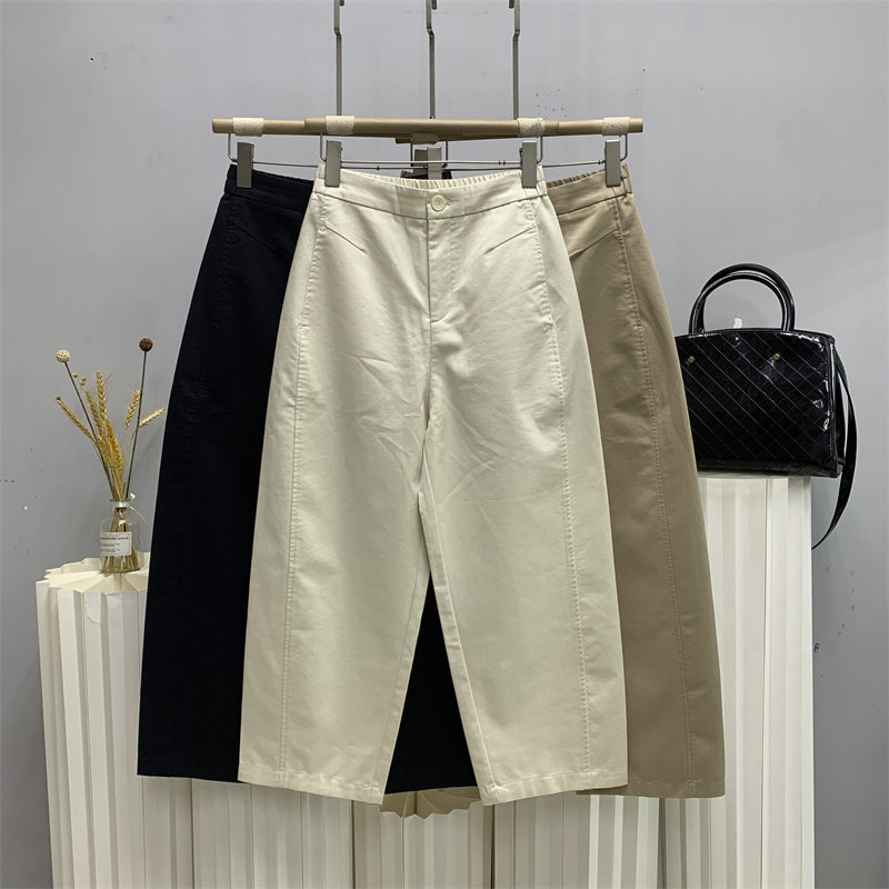 CUVVI库维22568欧货春款松紧腰小个子休闲垮裤女九分西装裤萝卜裤