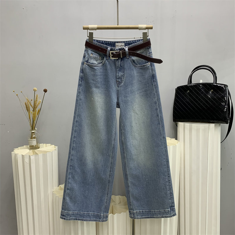 斯卡洛依2892欧货春款亮片九分牛仔大筒十分裤女小个子阔腿裤CKLY