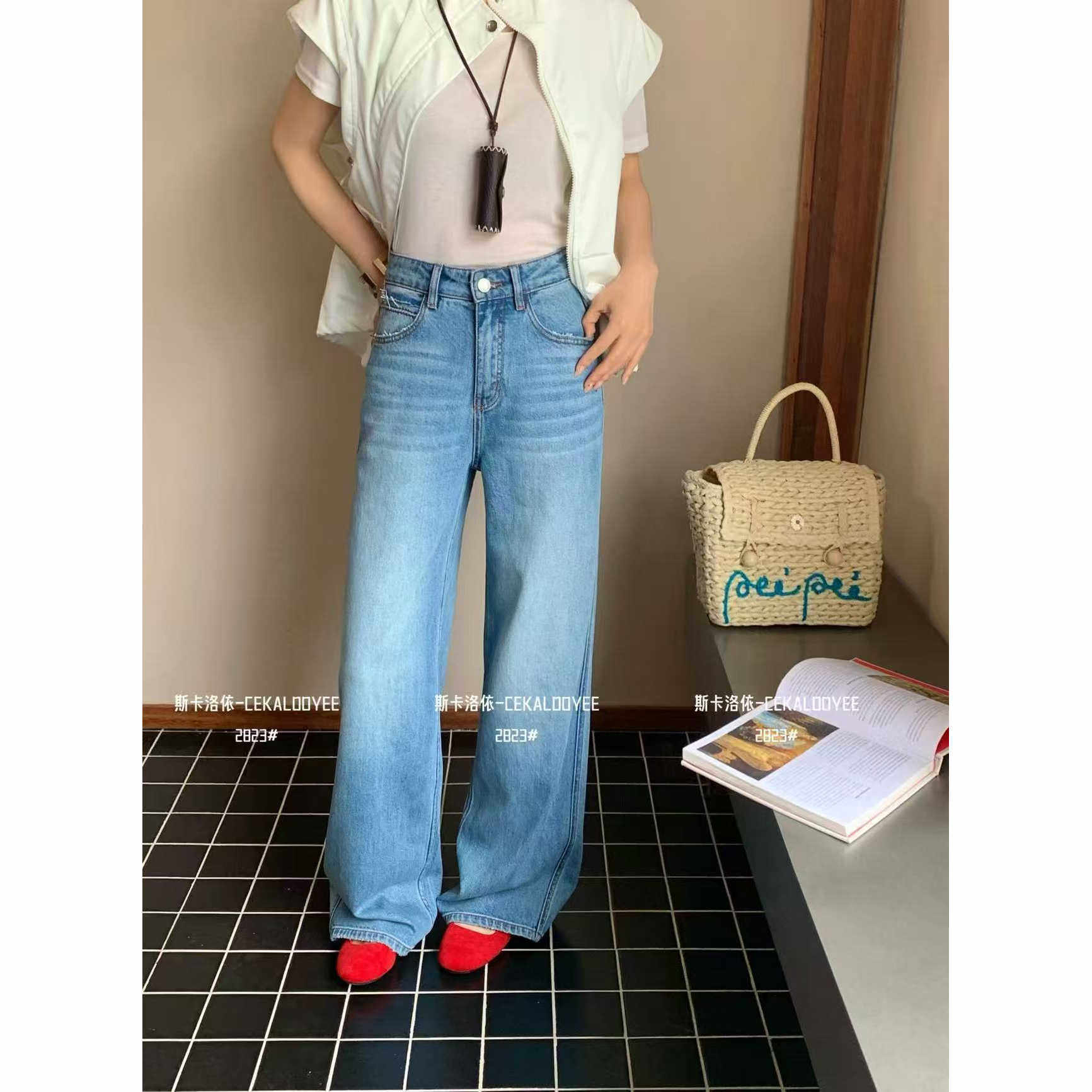 斯卡洛依2823欧货春加大加长毛边浅色牛仔大筒拖地裤女阔腿裤CKLY,女装/女士精品,牛仔裤,淘宝优惠券,粉丝福利购,淘宝优惠卷