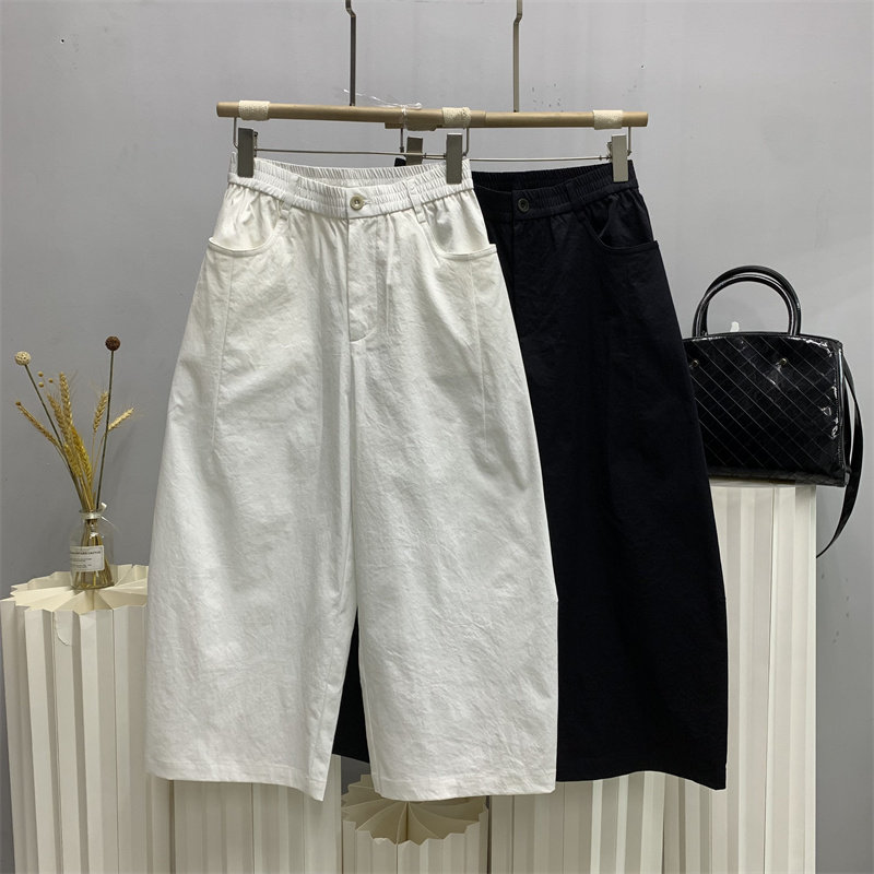 简谜26017欧货春款松紧腰小个子加大休闲阔腿裤女九分宽松大筒裤