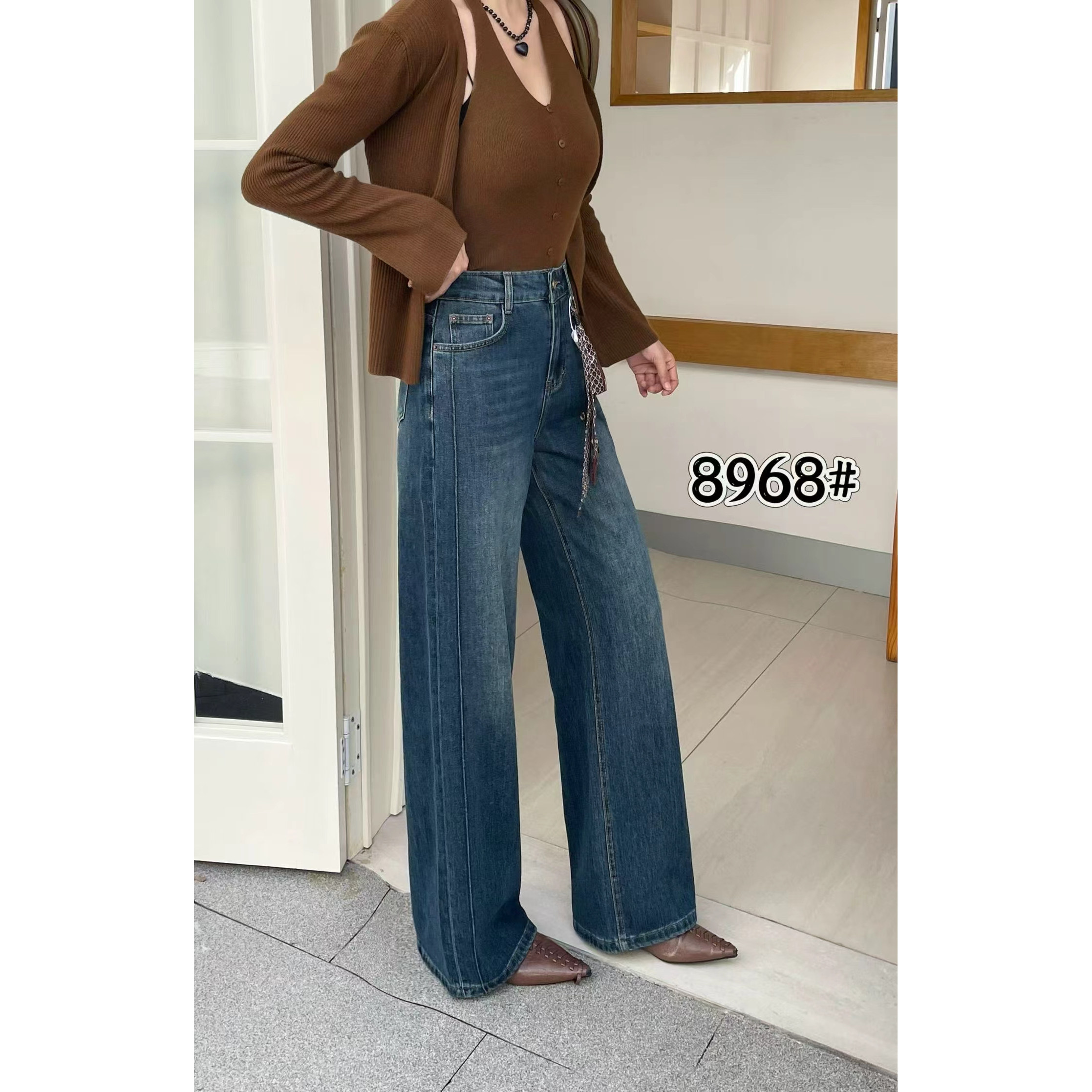HGE红果儿8968欧货2026秋款水洗加长牛仔直筒裤女窄版拖地裤JEANS