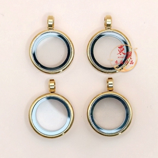 钛钢双面唐卡嘎乌盒空壳子不锈钢玻璃相盒拧丝可打开朱砂瓶吊坠