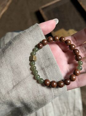 《古寺春苔》新中式天然石手串檀木玉珠手串国风禅意文玩男女简约