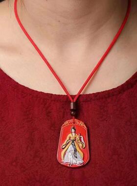 朱砂吊坠彩绘红砂乘龙观音挂坠项链复古风男女士吉祥纳福礼物饰品