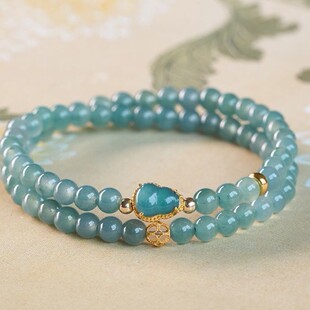 翡翠手链女款冰种玉天然蓝水葫芦手串双圈多圈轻奢高级感串珠手串